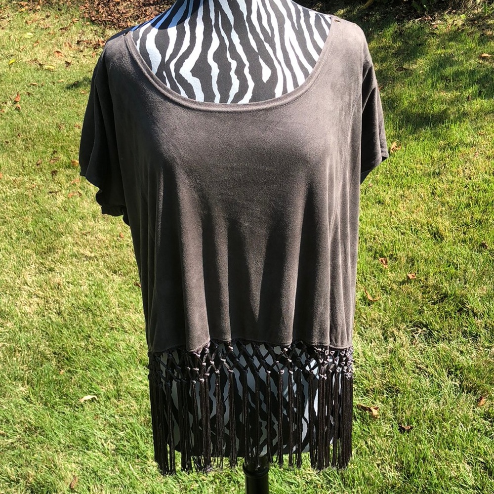 Cecico Faux Suede Fringe Top